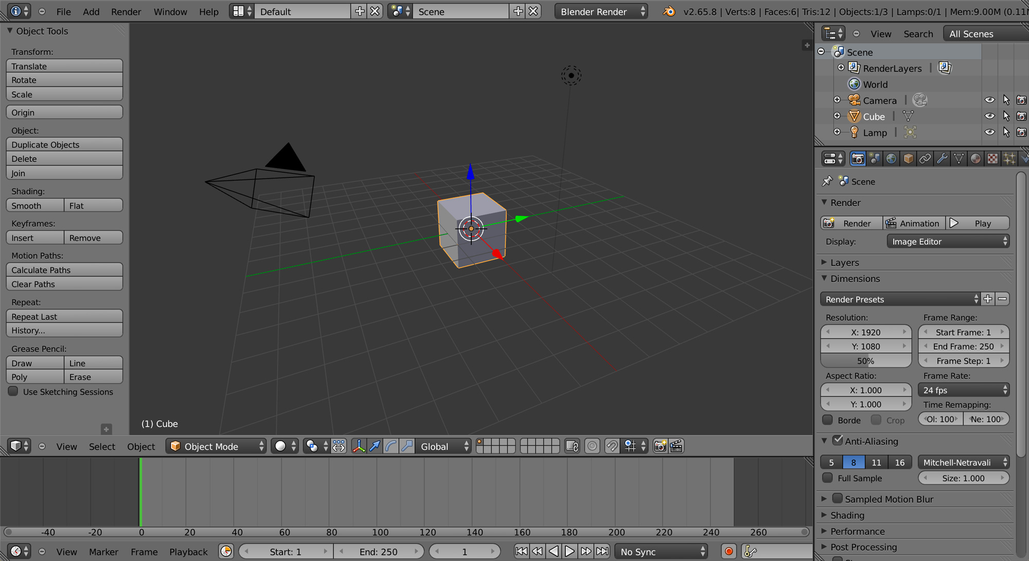 Blender default workspace.