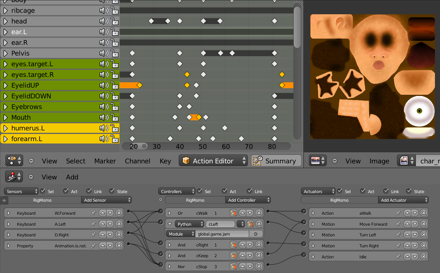 Dopesheet, Image Editor, and Logic Brick Editor.