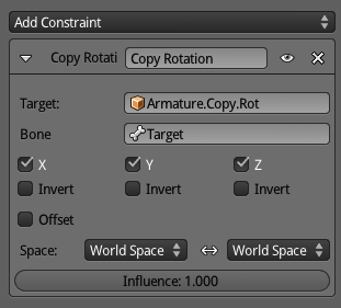 Copy Rotation, bone constraint