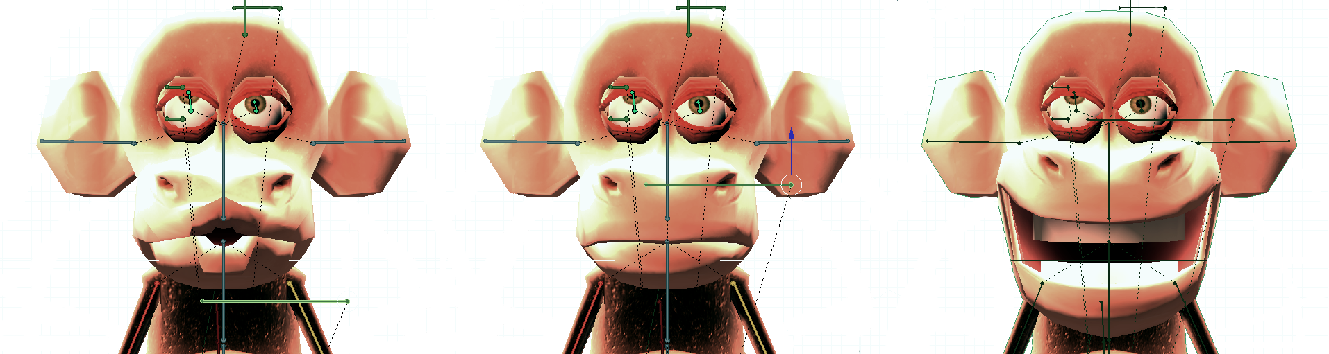 Momo shape keys poses: ooh, basis, and smile