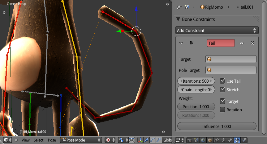 Set an IK bone constraint in Momo's tail