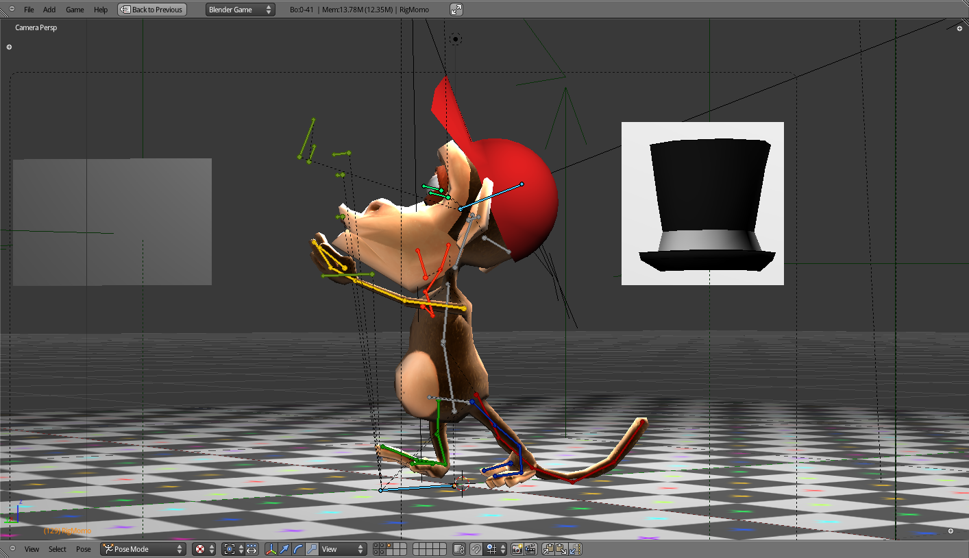 Momo walking in the game with the cap on his head