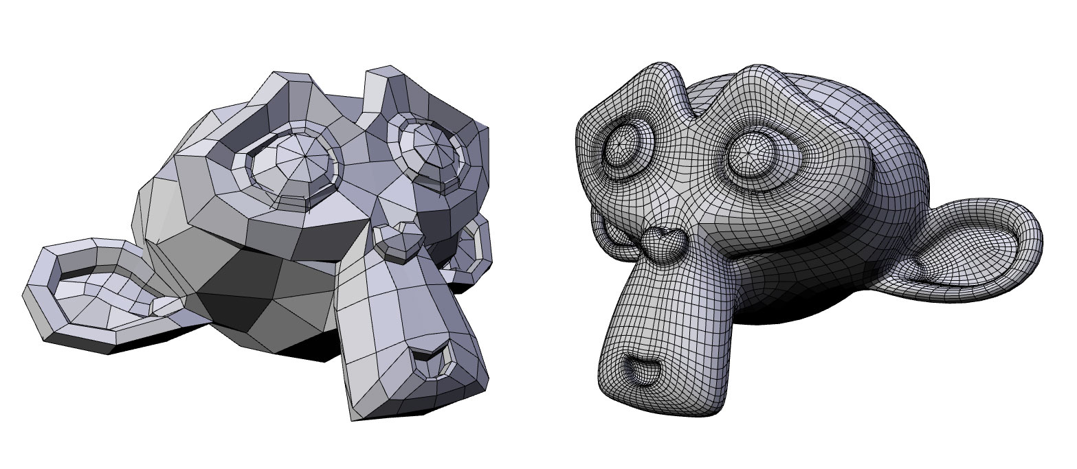Low polygon model vs. high polygon model