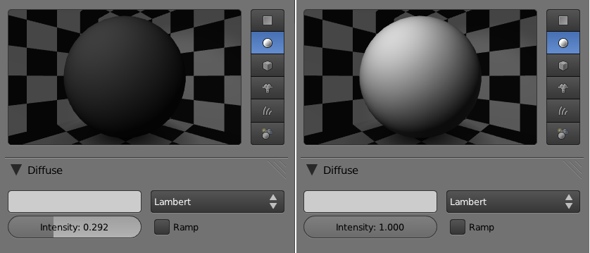 Left: Low diffuse value. Right: High diffuse value.