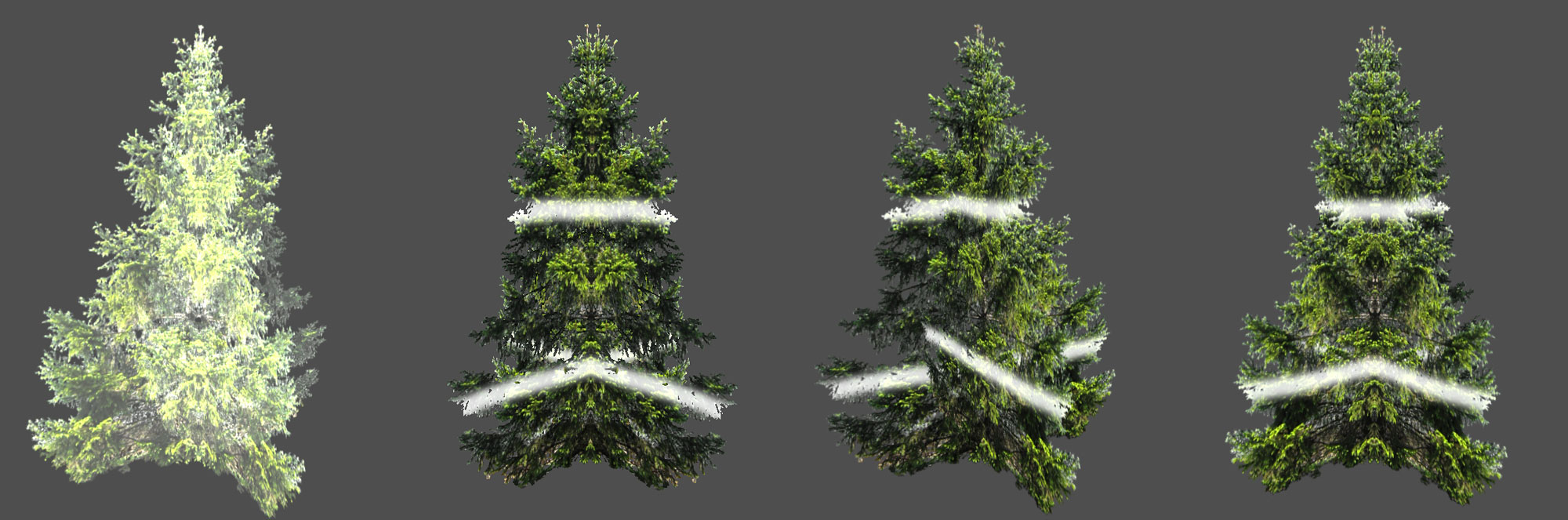 Blending Modes: (from left to right) Add, Alpha Clip, Alpha Blend, and Alpha Sort.