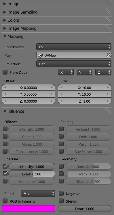 Texture options for the noise image texture