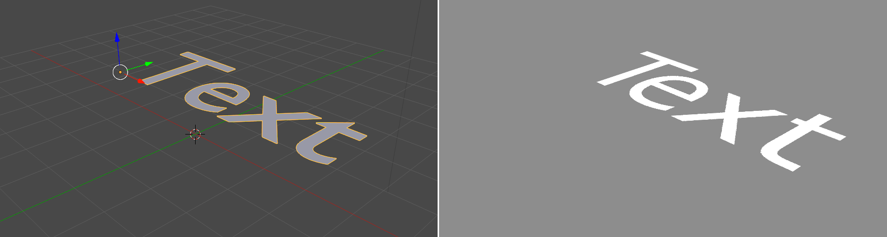Text Object: 3D view and in-game