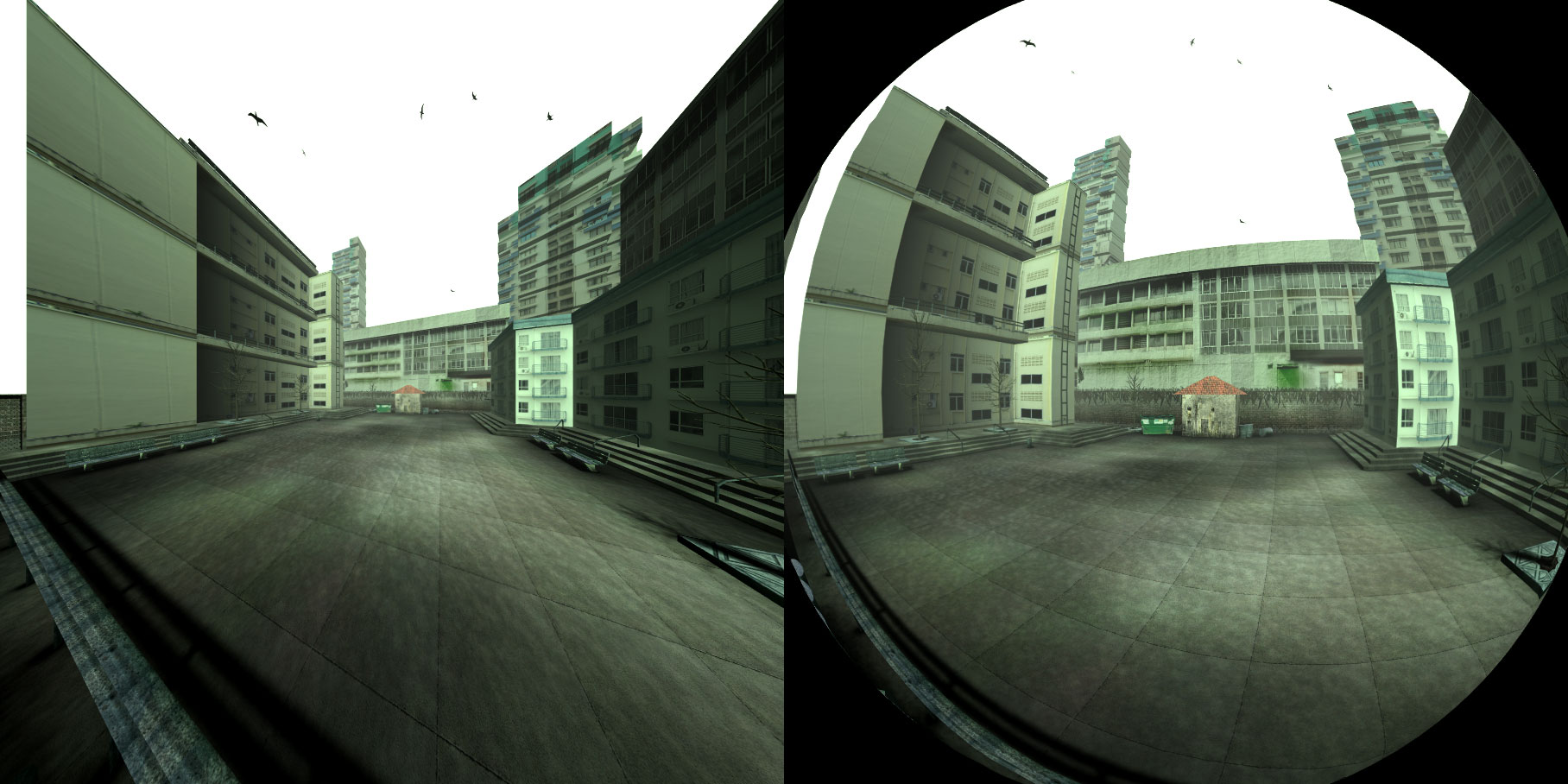 Comparison between regular perspective and dome perspective