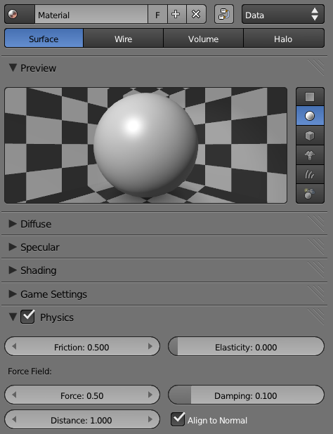 Material physics settings