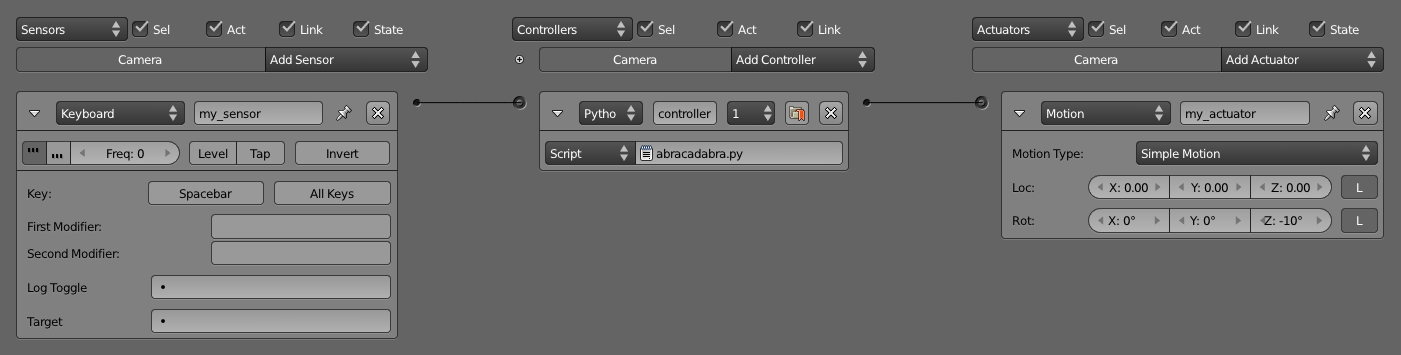 Simple logic bricks with a Python controller